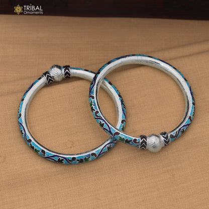 925 sterling silver ball design multi color enamel bangles bracelet brides jewelry ba472