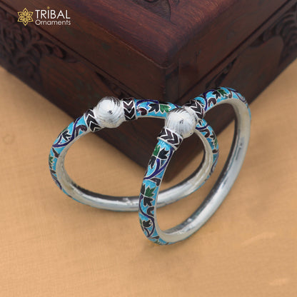 925 sterling silver ball design multi color enamel bangles bracelet brides jewelry ba472