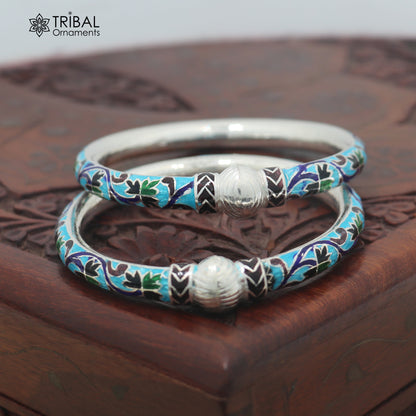 925 sterling silver ball design multi color enamel bangles bracelet brides jewelry ba472