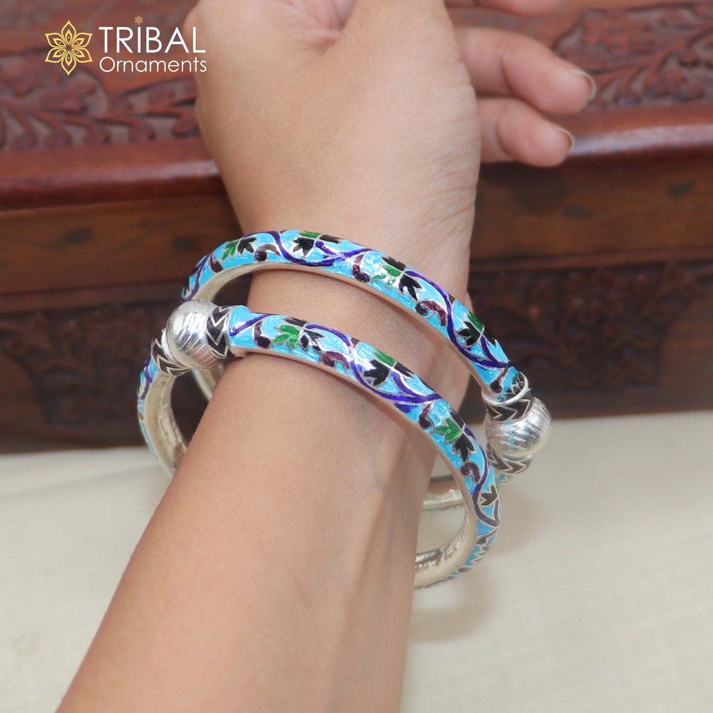925 sterling silver ball design multi color enamel bangles bracelet brides jewelry ba472