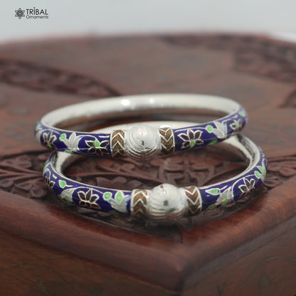 925 sterling silver ball design multi color enamel bangles bracelet brides jewelry ba473