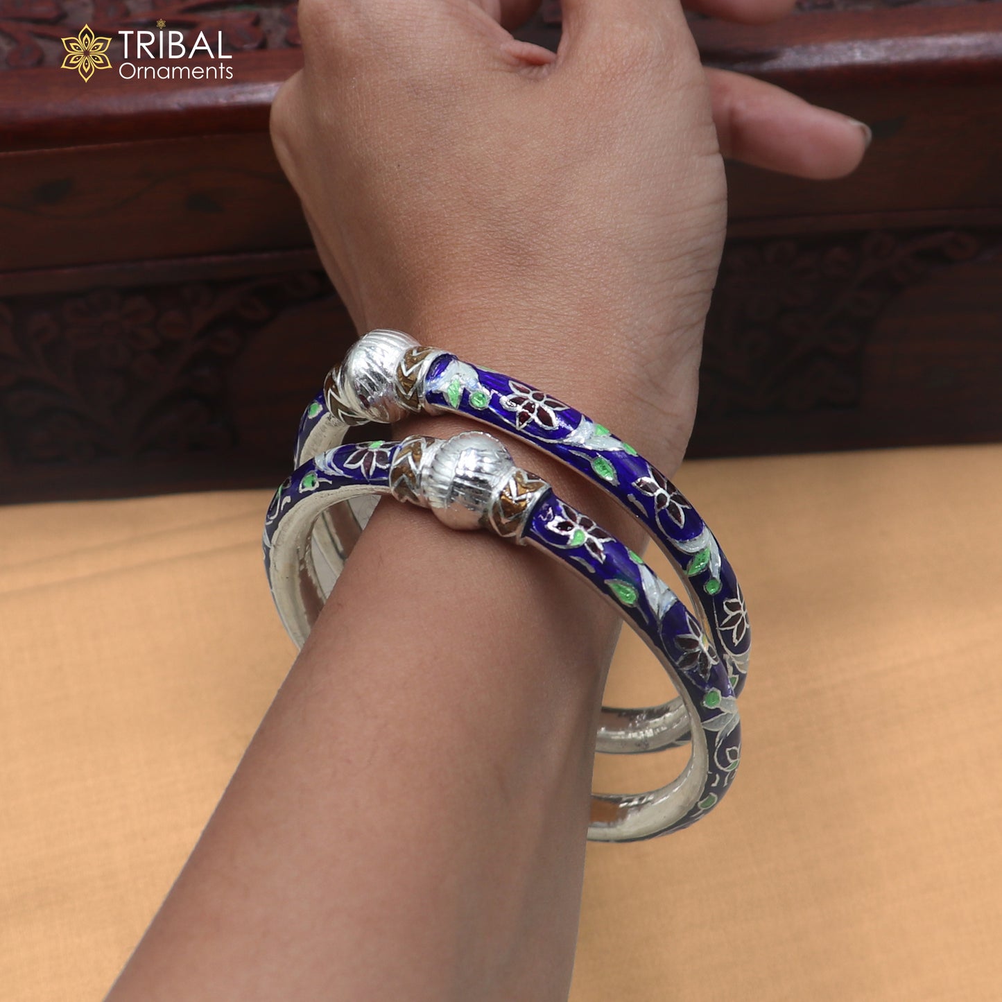 925 sterling silver ball design multi color enamel bangles bracelet brides jewelry ba473