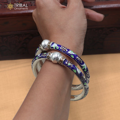 925 sterling silver ball design multi color enamel bangles bracelet brides jewelry ba473