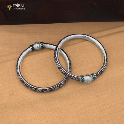 925 sterling silver ball design multi color enamel bangles bracelet brides jewelry ba475