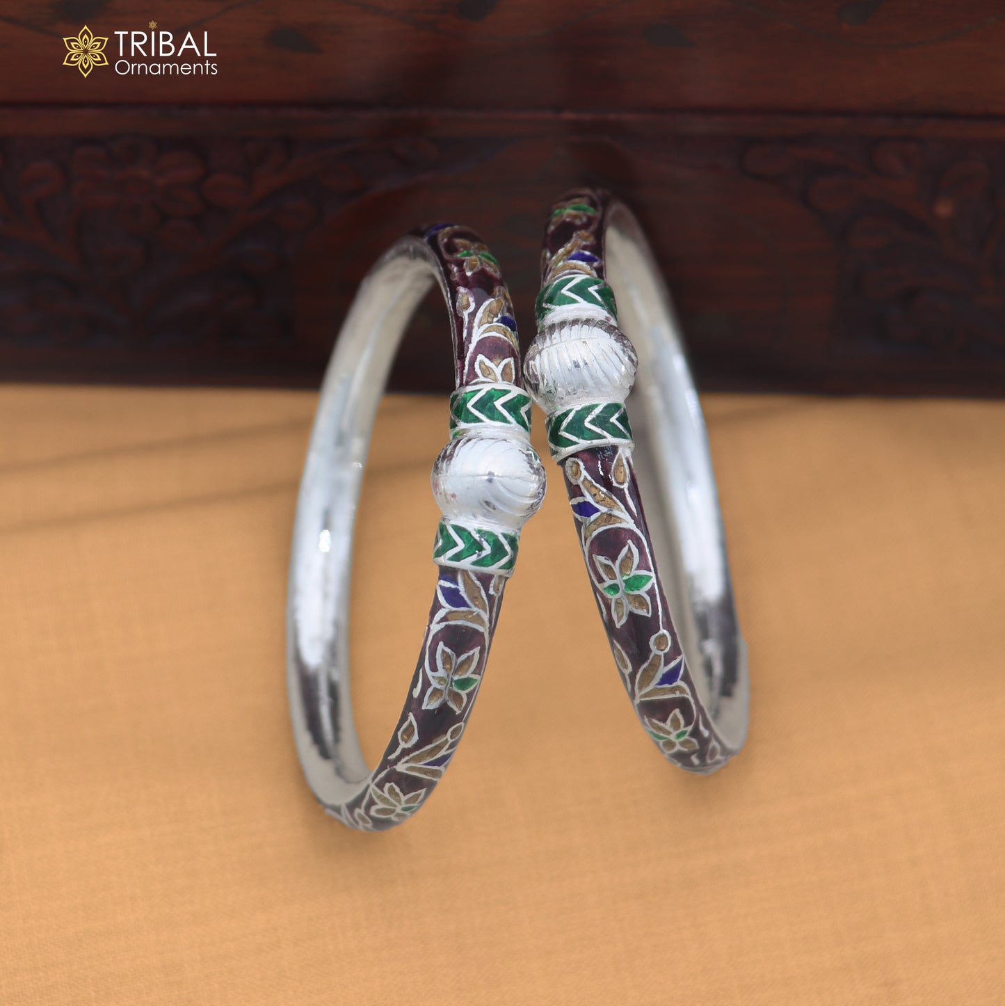 925 sterling silver ball design multi color enamel bangles bracelet brides jewelry ba475
