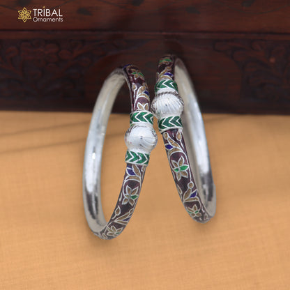 925 sterling silver ball design multi color enamel bangles bracelet brides jewelry ba475