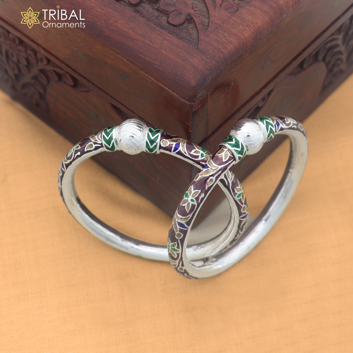 925 sterling silver ball design multi color enamel bangles bracelet brides jewelry ba475