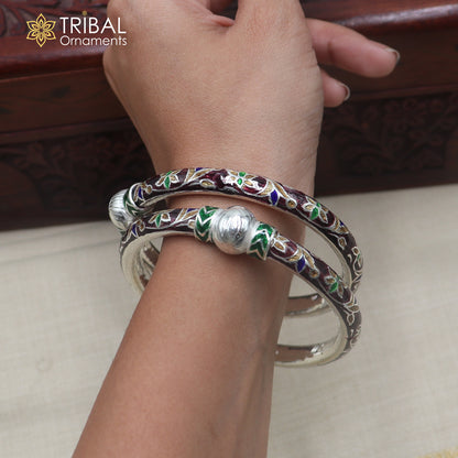 925 sterling silver ball design multi color enamel bangles bracelet brides jewelry ba475