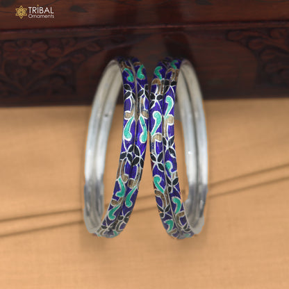 925 sterling silver ball design multi color enamel bangles bracelet brides jewelry ba476
