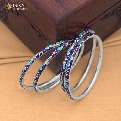 925 sterling silver ball design multi color enamel bangles bracelet brides jewelry ba476