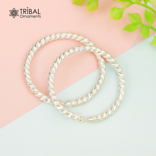 Sterling silver handmade sterling silver adjustable baby bangle bracelet kada, solid silver baby jewelry for unisex kids from india ba52
