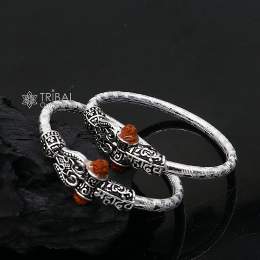 925 Sterling silver lord shiva bangle for kids "mahadeva" bangle kada nbbk bbk211 - TRIBAL ORNAMENTS