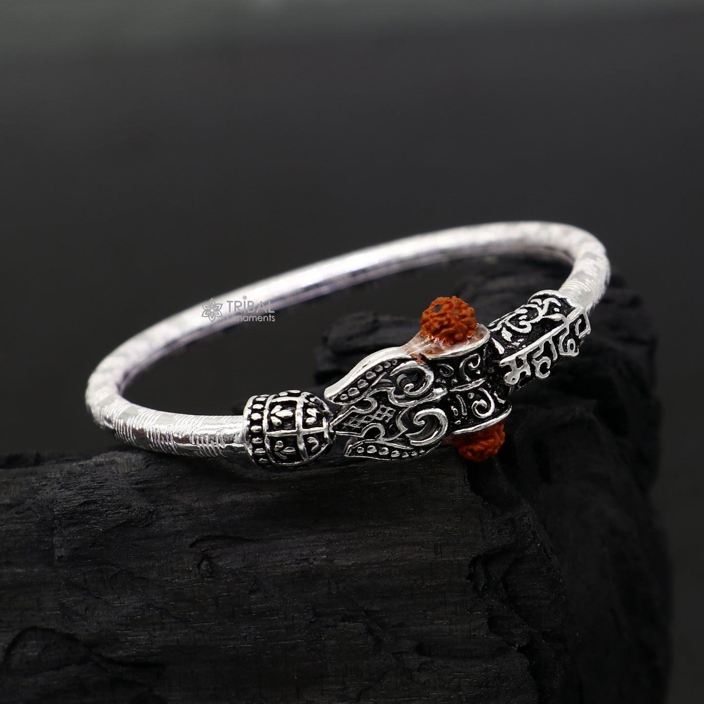 925 Sterling silver lord shiva bangle for kids "mahadeva" bangle kada nbbk bbk211 - TRIBAL ORNAMENTS