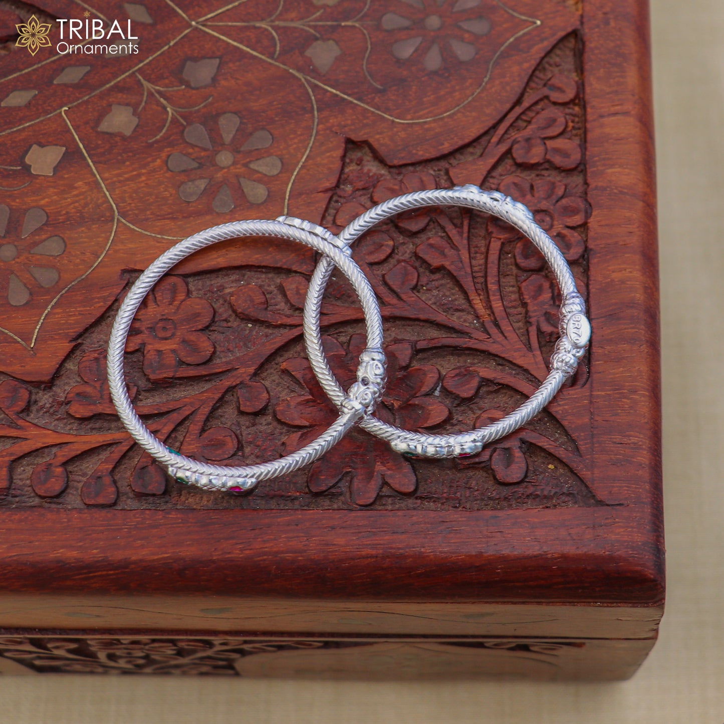 Sterling silver stylish baby bangle for kids, tribal ornament design, lightweight jewelry for children, shiny silver finish