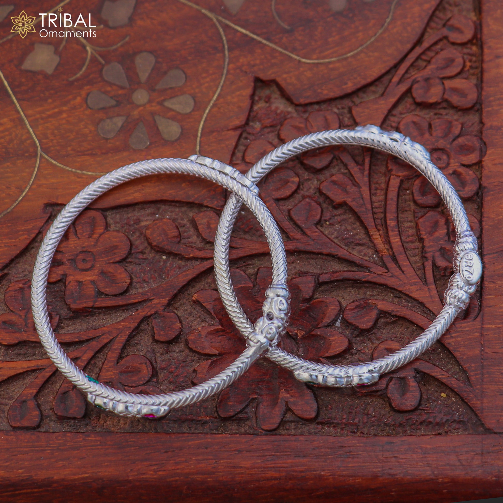 Sterling silver stylish baby bangle kada for kids from TRIBAL ORNAMENTS, featuring intricate design and smooth finish.
