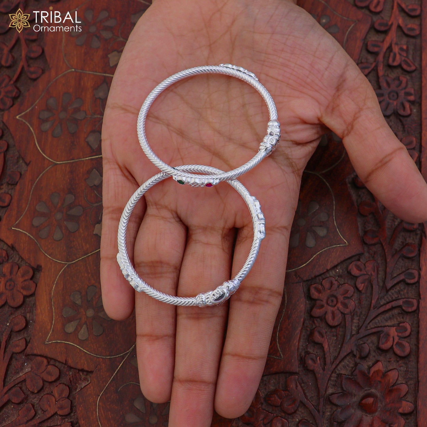 Sterling silver baby bangle for kids, stylish design by TRIBAL ORNAMENTS, featuring intricate craftsmanship and smooth finish.