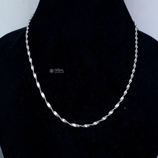 18"Inches 925 Sterling silver handmade twisting  chain unisex gifting necklace jewelry ch603 - TRIBAL ORNAMENTS