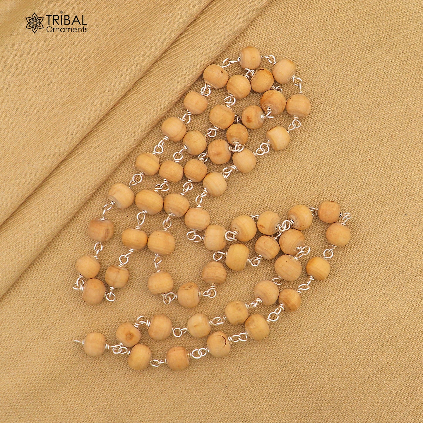 54+1 Beads 925 Sterling silver handmade white tulsi beads jaap mala, best meditation or mantra chanting chain necklace ch272