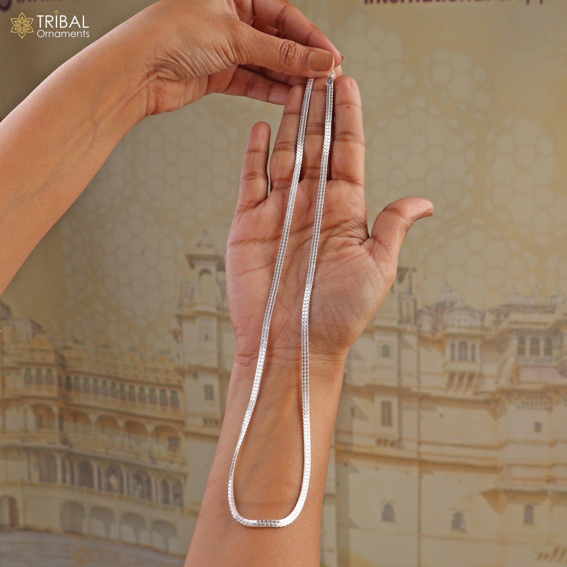 925 sterling silver box chain for unisex jewelry, featuring a sleek design by TRIBAL ORNAMENTS.