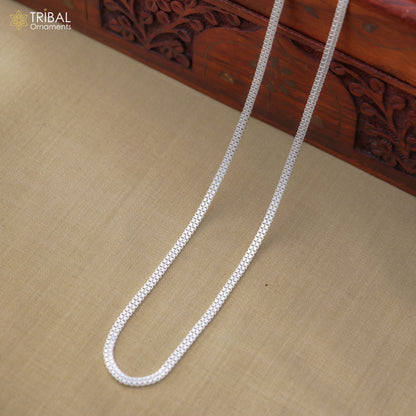 Sterling silver box chain necklace for unisex jewelry by TRIBAL ORNAMENTS, featuring a sleek, polished design.