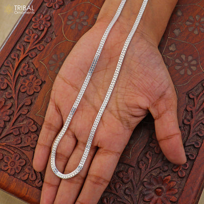 Sterling silver box chain necklace for unisex jewelry by TRIBAL ORNAMENTS, featuring a polished box link design.