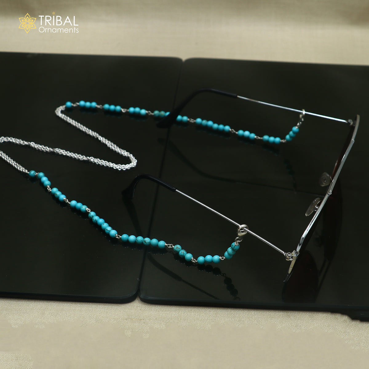 925 sterling silver turquoise stone cuban link chain Women Stylish Sunglass Eyeglass Cord mask chain ch659