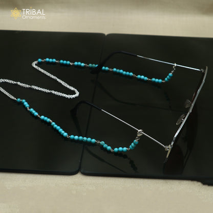 925 sterling silver turquoise stone cuban link chain Women Stylish Sunglass Eyeglass Cord mask chain ch659