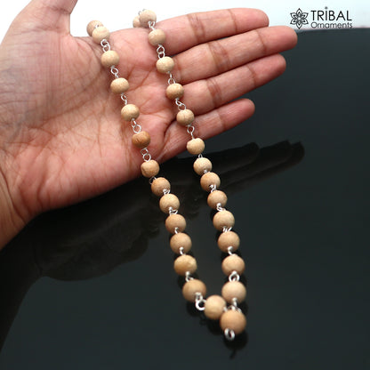 925 Sterling silver handmade white tulsi beads jaap mala, best meditation chanting necklace ch661