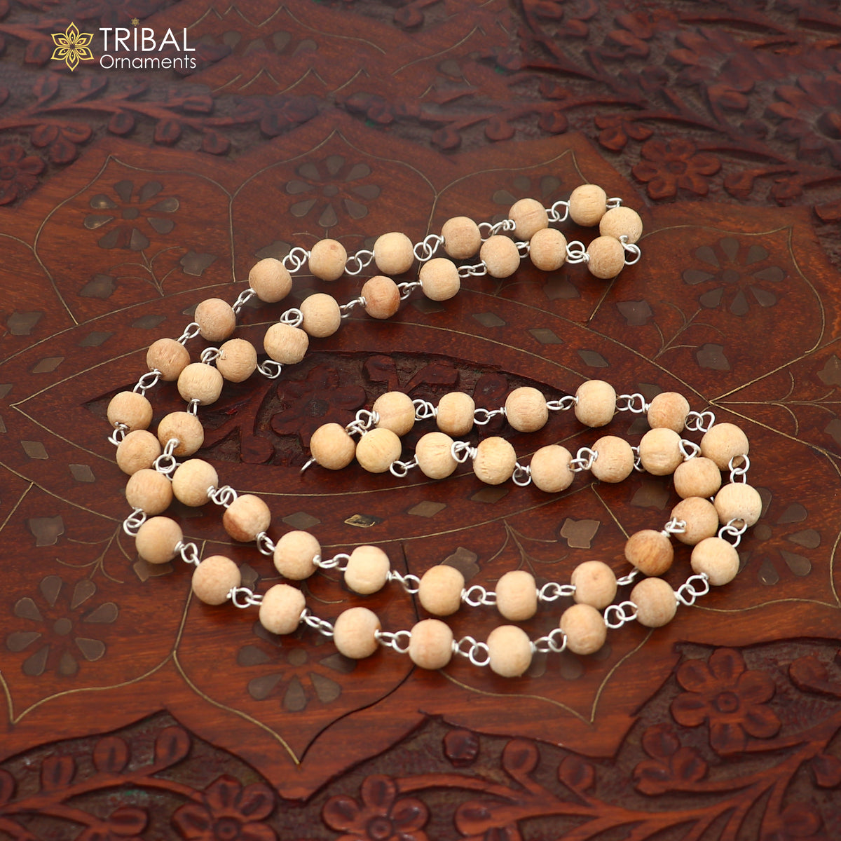 925 Sterling silver handmade white tulsi beads jaap mala, best meditation chanting necklace ch661