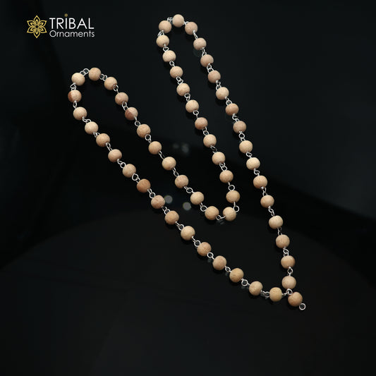 925 Sterling silver handmade white tulsi beads jaap mala, best meditation chanting necklace ch661