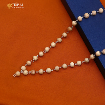 925 Sterling silver handmade white tulsi beads jaap mala, best meditation chanting necklace ch661