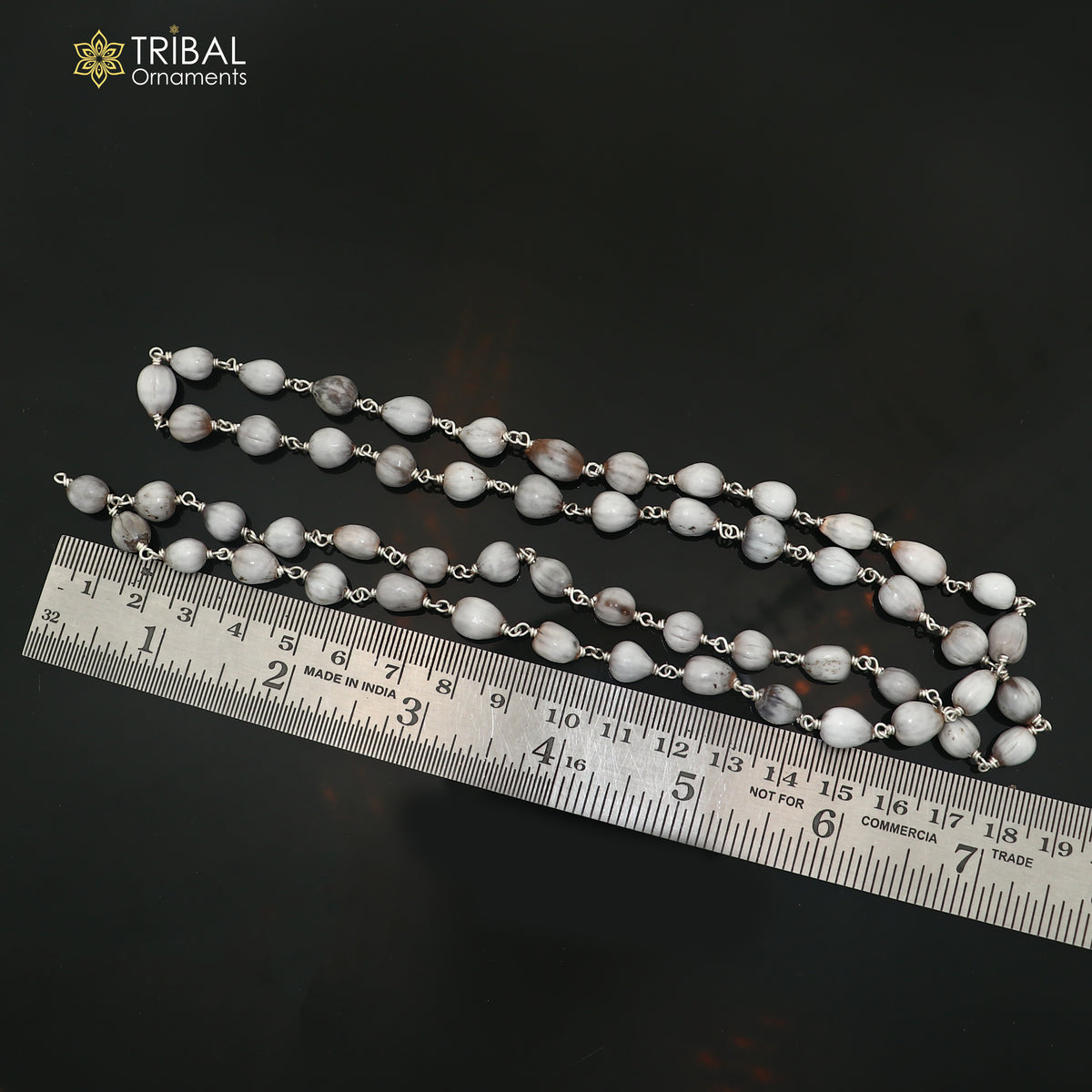 Silver Vaijayanti jaap mala with 54 beads and 925 solid silver chanting necklace, featuring intricate design details.