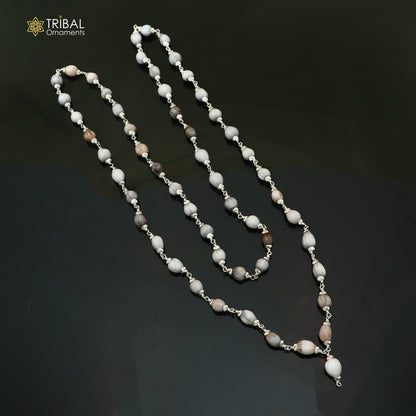 Silver Vaijayanti jaap mala with 54 beads, 925 sterling silver chanting necklace from TRIBAL ORNAMENTS.