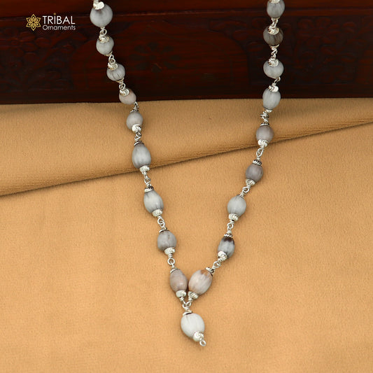 Silver 54 beads Vaijayanti jaap mala chanting necklace with 925 solid silver beads, crafted by TRIBAL ORNAMENTS.