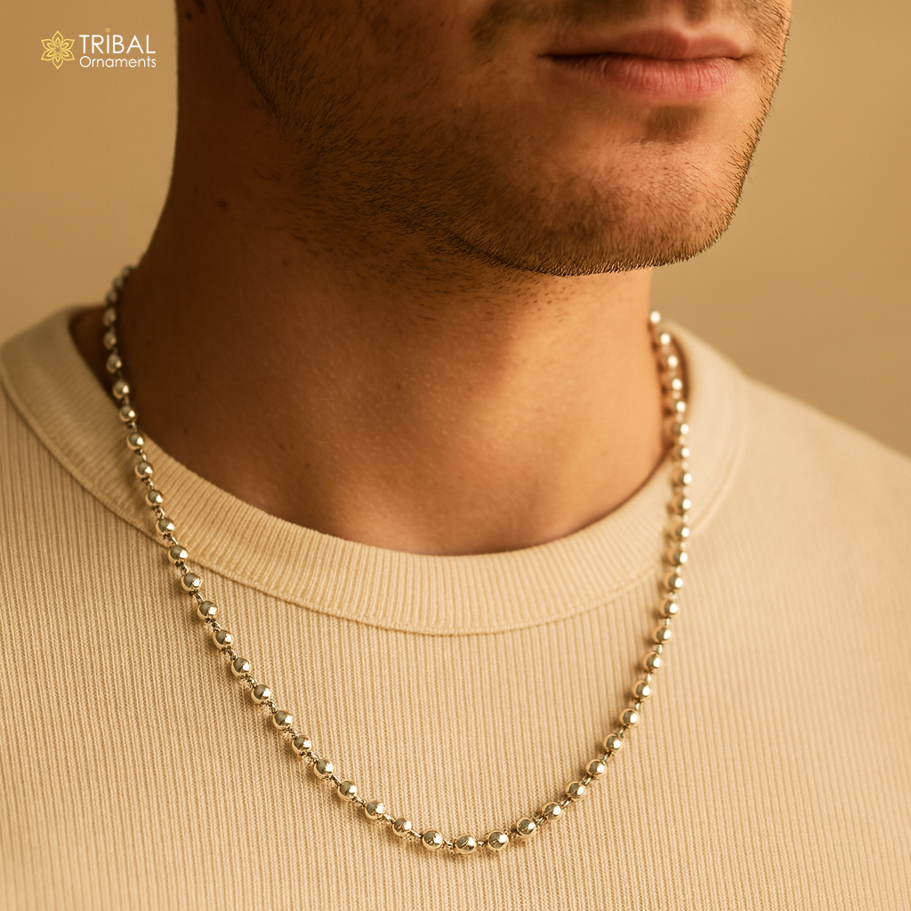 925 sterling silver handmade customized design japp mala, 108 silver beads chanting chain necklace for praying mantra to god ch78