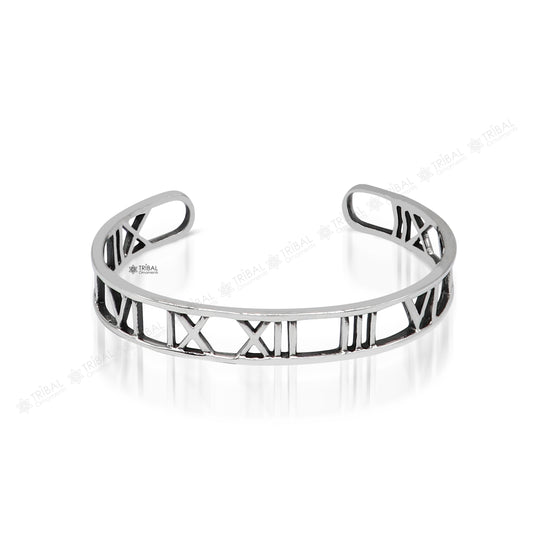 925 sterling silver handmade solid Roman number design fashion kada cuff bracelet, cuff kada unsex gifting jewelry solid silver kada cuff153