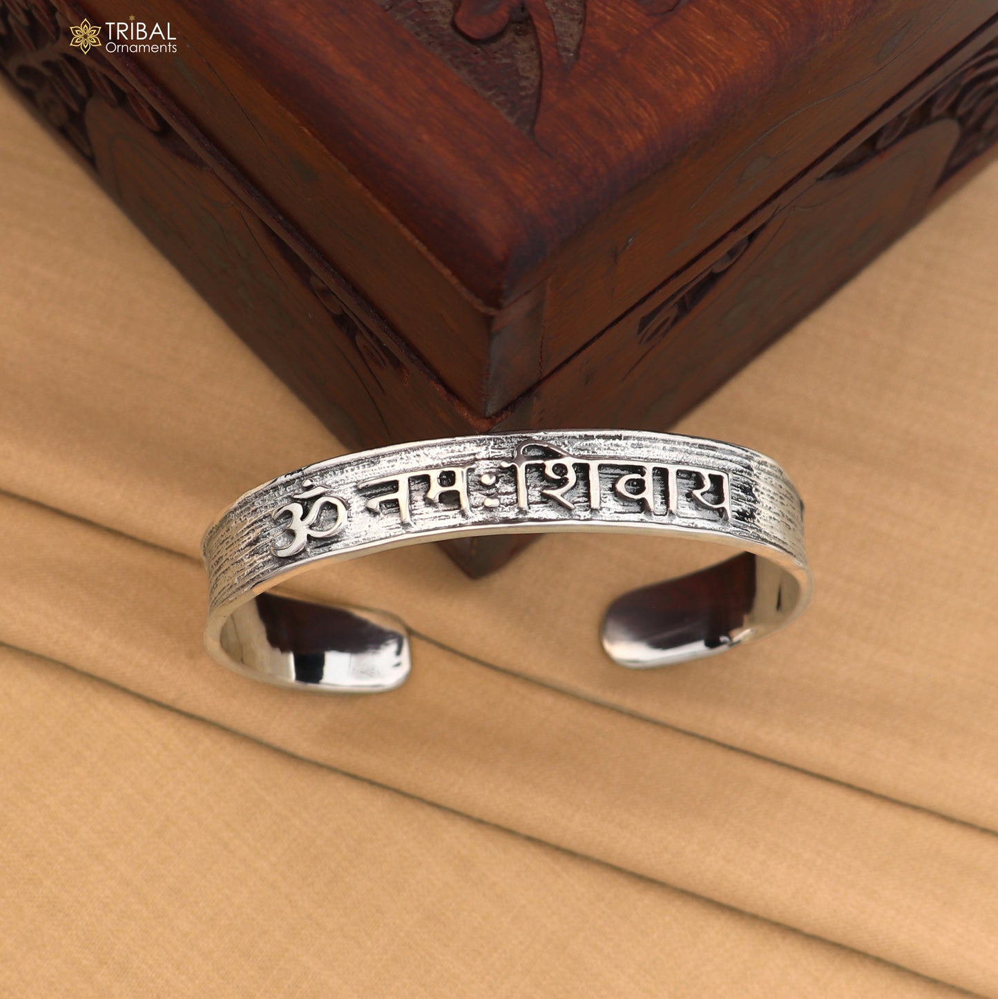 925 sterling silver Om namah shivay mantra cuff kada bracelet mens jewelry cuff261