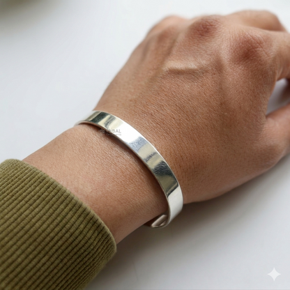 Plain 925 sterling silver cuff bracelet for girls and boys, featuring a sleek, minimalist design from TRIBAL ORNAMENTS.