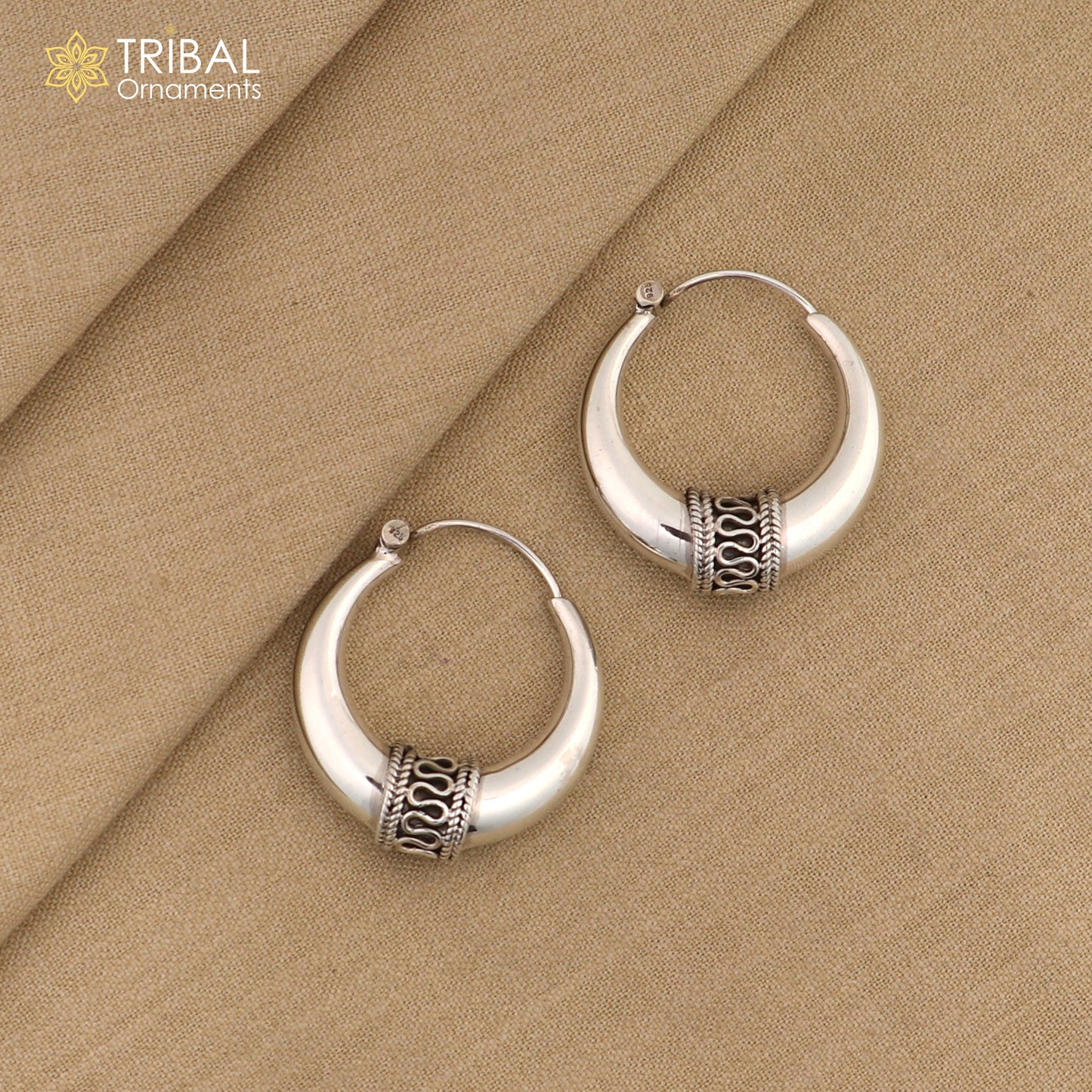Vintage 925 sterling silver fabulous vintage plain design elegant hoops earrings kundal tribal belly dance brides maid dainty jewelry ear613