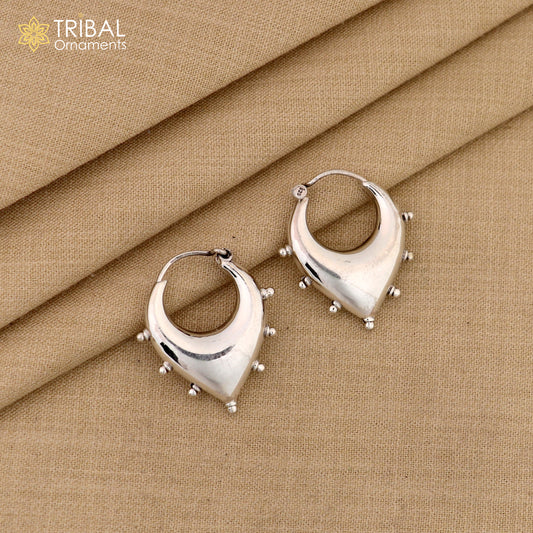 925 sterling silver handmade hoops earrings, vintage plain style dainty bali earrings, ethnic tribal earrings, belly dance jewelry ear625