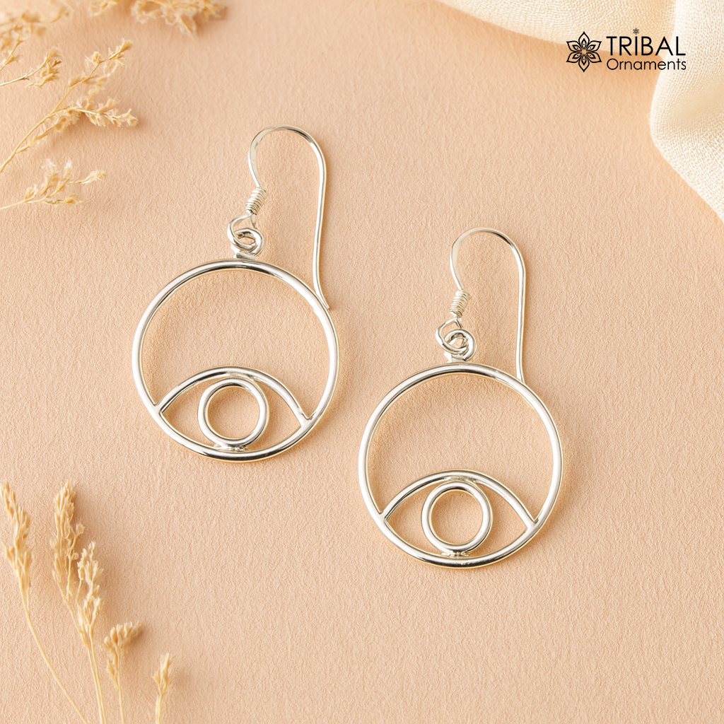 Pure 925 sterling silver handmade circle style designer plain trendy fancy hoop earring, drop dangle charm earring for girls, brides ear720