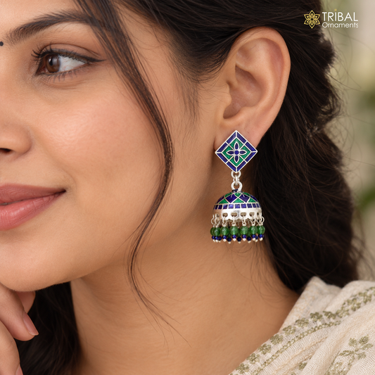 925 sterling silver minakari design Jhumka earring er347