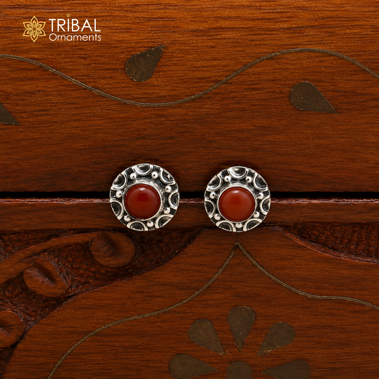 925 sterling silver round shape Carnelian stone stud earring best unisex jewelry ER286