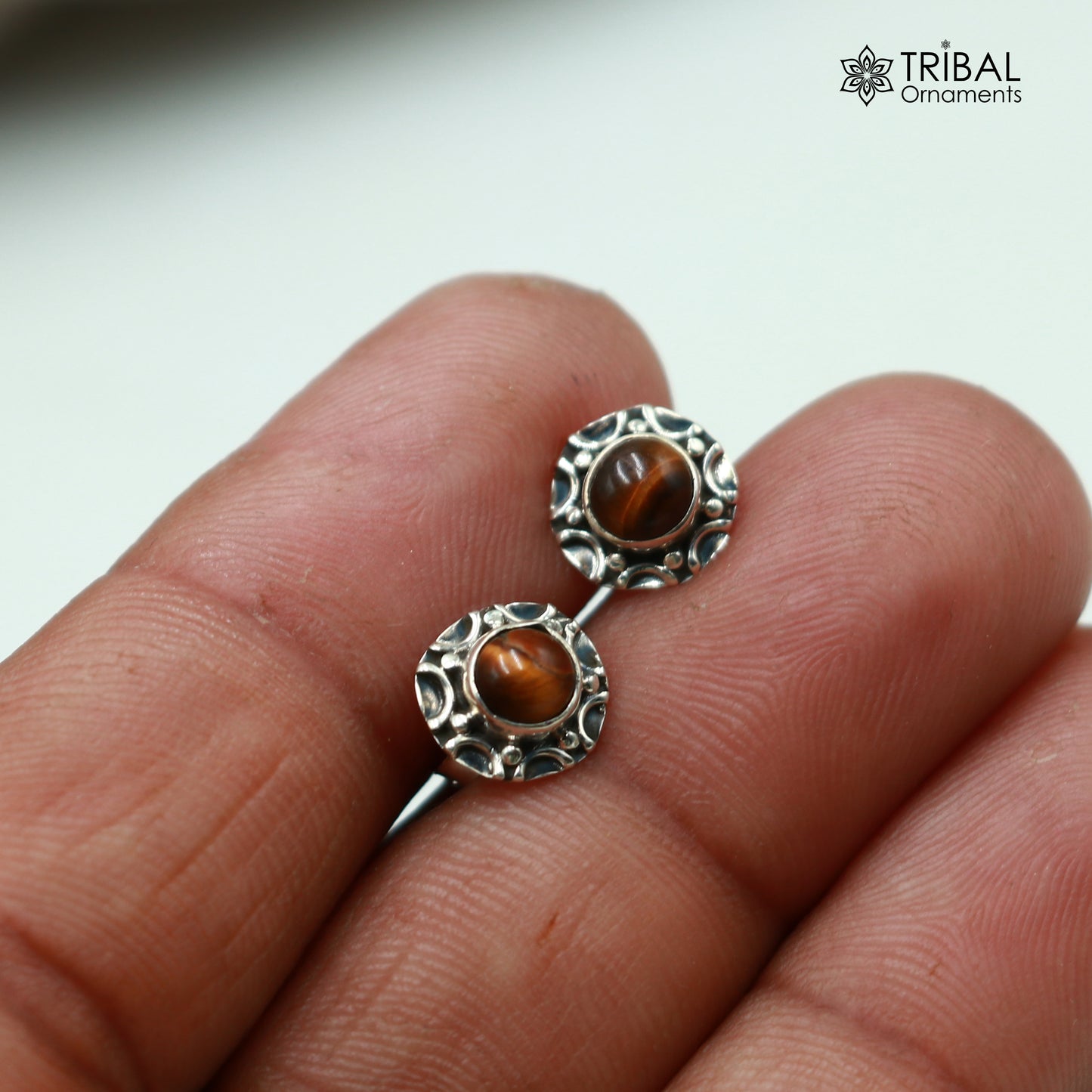 925 sterling silver round shape Tiger eyes stud earring best unisex jewelry ER287