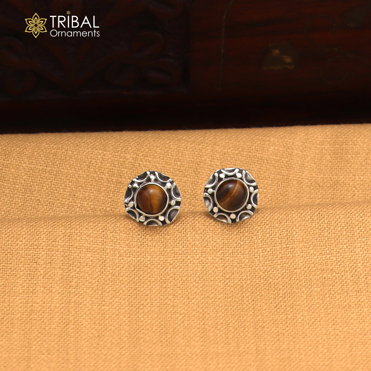 925 sterling silver round shape Tiger eyes stud earring best unisex jewelry ER287