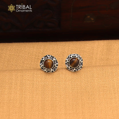 925 sterling silver round shape Tiger eyes stud earring best unisex jewelry ER287