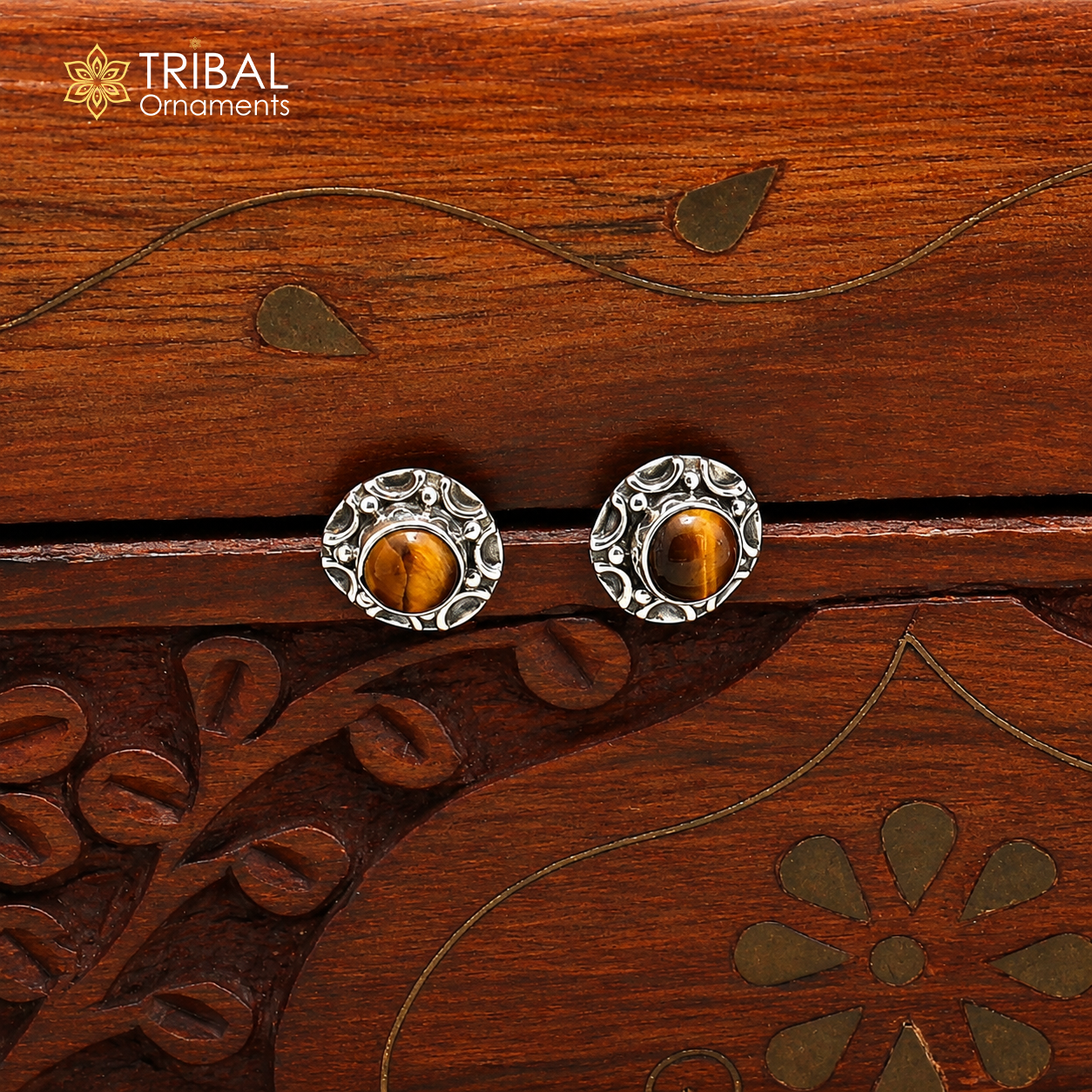 925 sterling silver round shape Tiger eyes stud earring best unisex jewelry ER287
