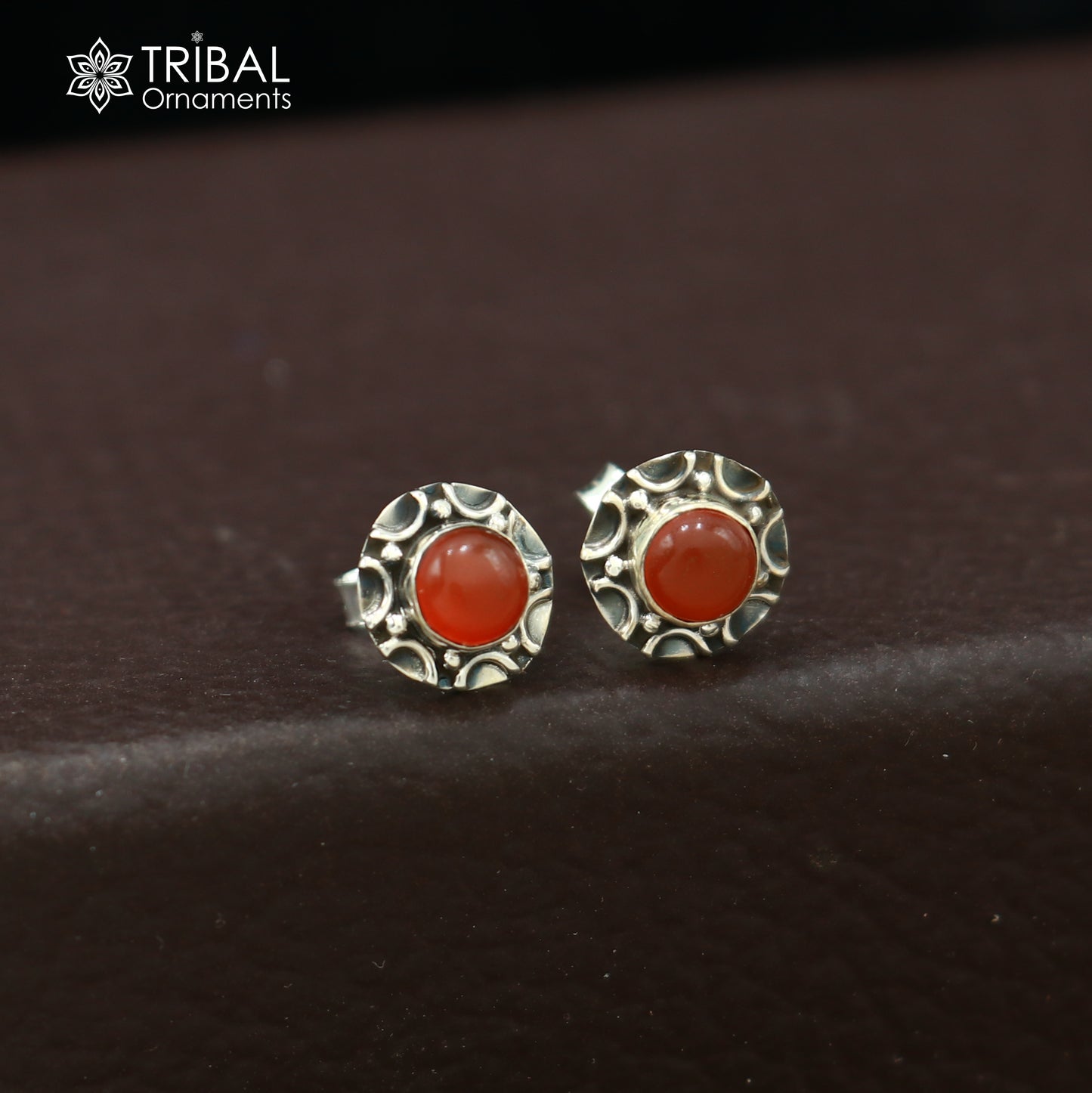 925 sterling silver round shape Carnelian stone stud earring best unisex jewelry ER286