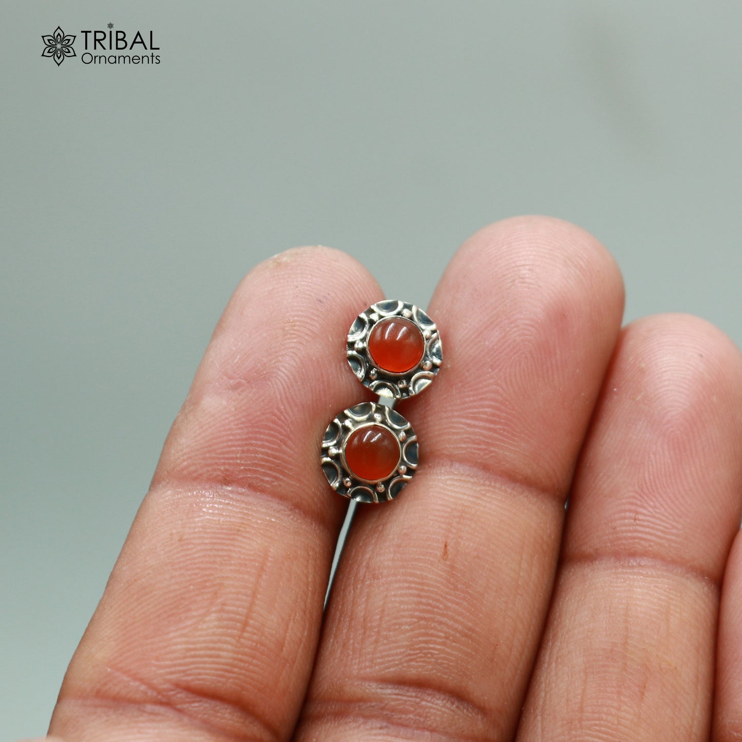 925 sterling silver round shape Carnelian stone stud earring best unisex jewelry ER286