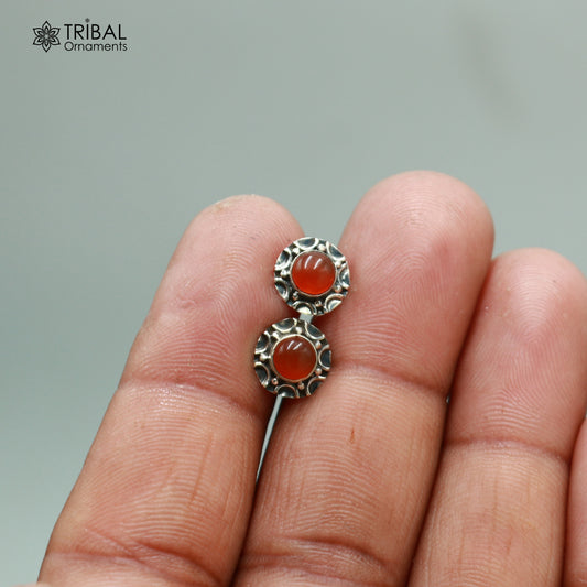 925 sterling silver round shape Carnelian stone stud earring best unisex jewelry ER286